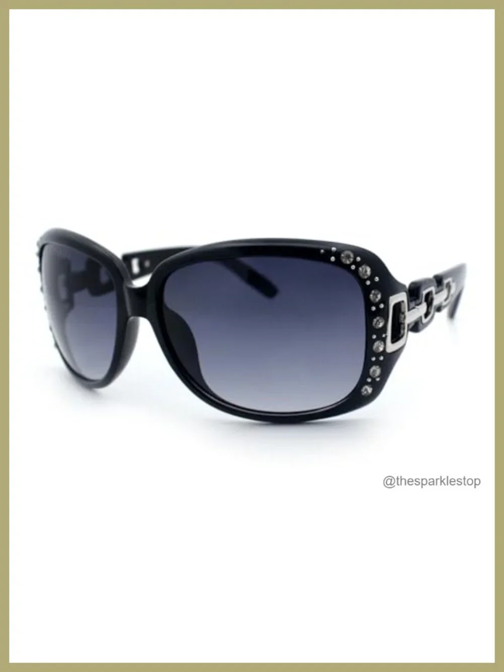 Oversized Rhinestone Encrusted Chain Arm Fashion Sunglasses UV400